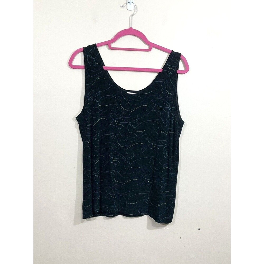 Chicos Travelers Abstract Fish Tank Top Size 3 XL/16 Black Slinky Travel Artsy